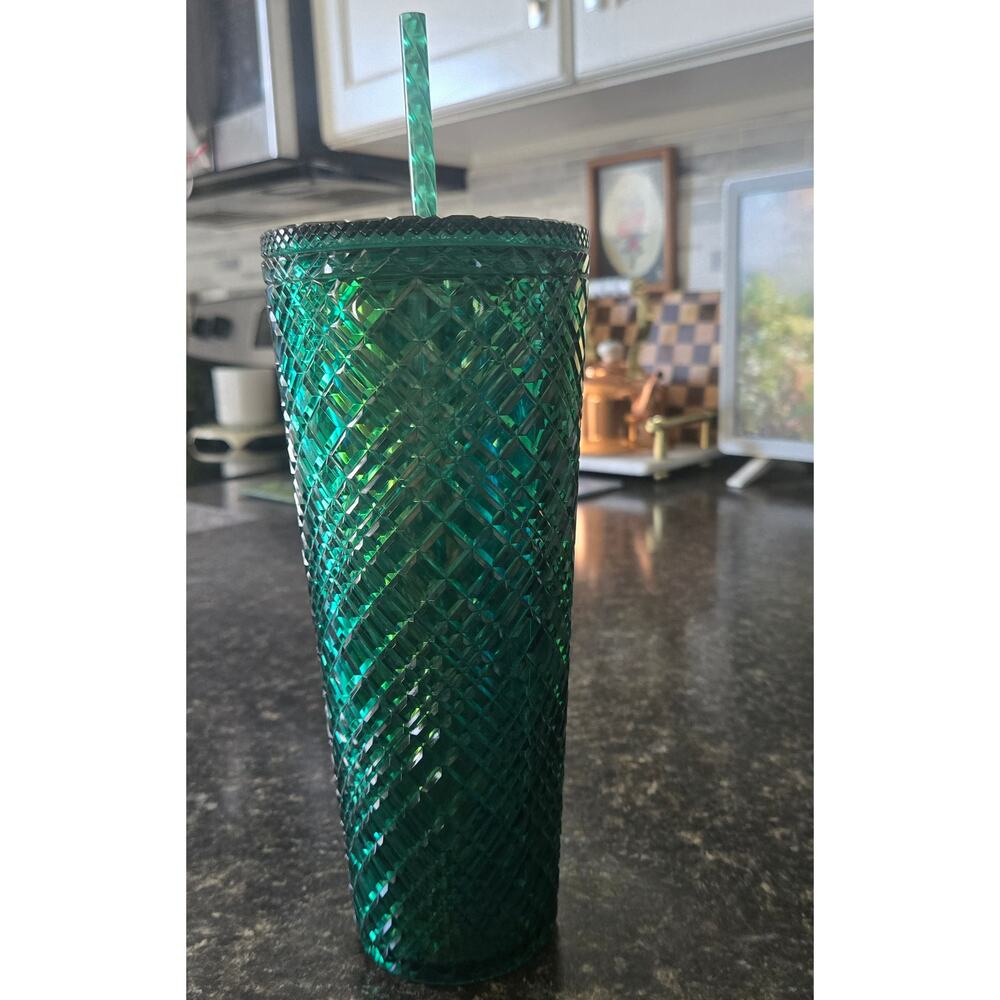 Starbucks Emerald Green Jeweled Studded Venti Tumbler 24 oz 2022 Cold Cup - Picture 2 of 5